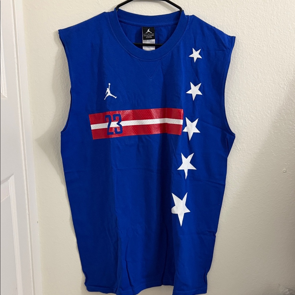 Jordan Blue Jersey with Red Stripes and White Stars